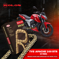 TVS APACHE 160 RTR 4V BS4 - Rolon Brass Chain and Sprocket KIT NORC F322