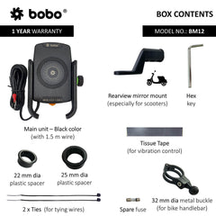 BOBO BM12 Bike Phone Holder (with Fast 15W Wireless Charger & USB-C Input/Output Port) Motorcycle Mobile Mount - LRL Motors