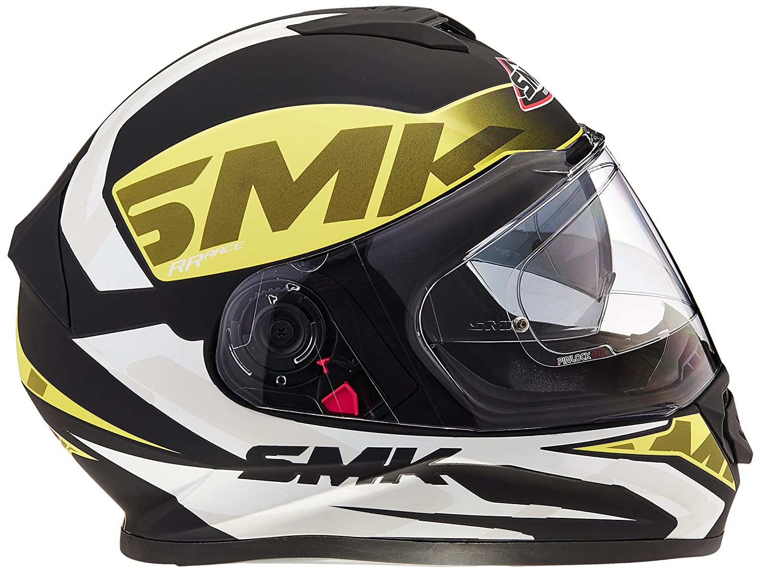 SMK HELMET - Twister Logo Full Face Helmet With Pinlock Fitted Clear Visor (MA241/Matt Black, Fluorescent Yellow and White,) - LRL Motors