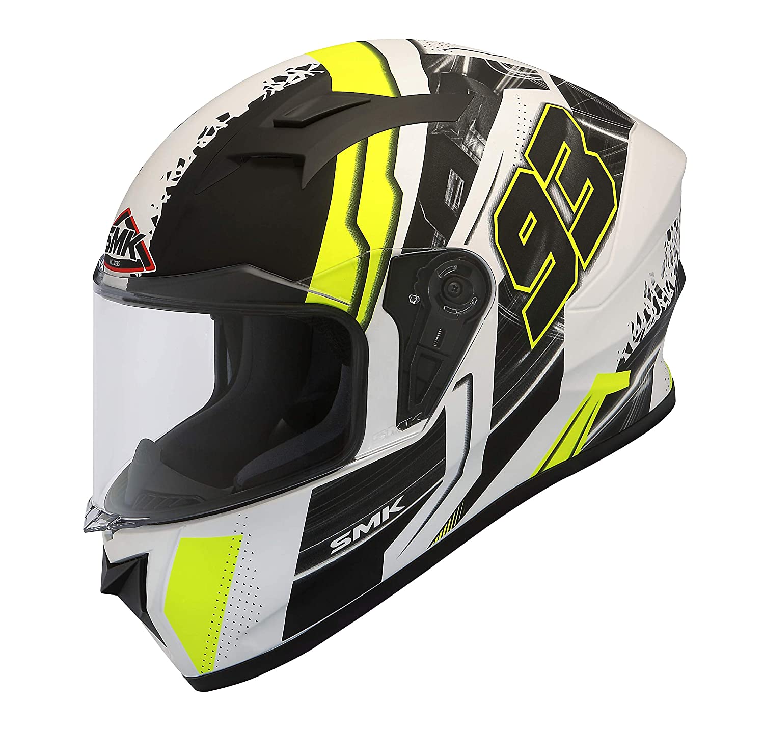 SMK Helmets MA124 Swank Graphics Pinlock Fitted Full Face Helmet with Clear Visor MATT WHITE BLACK/YELLOW - LRL Motors