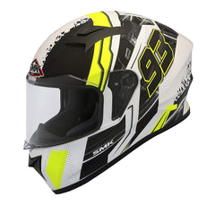 SMK Helmets MA124 Swank Graphics Pinlock Fitted Full Face Helmet with Clear Visor MATT WHITE BLACK/YELLOW - LRL Motors