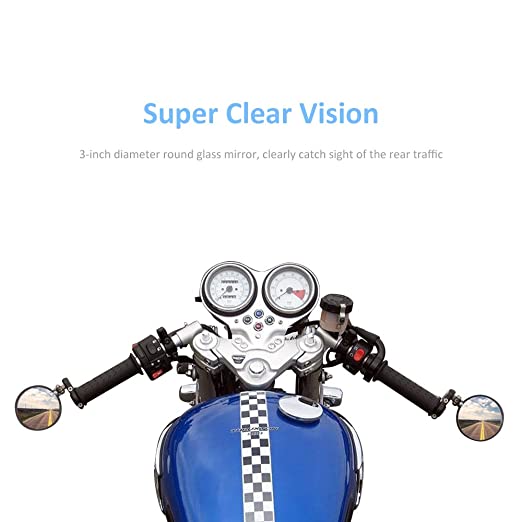 Universal Motorcycle Mirrors - 3 Inch Round Folding Bar End Side Mirror Compatible with Honda, Scooter, Suzuki, Yamaha, Kawasaki, Victory, Harley Davidson and More - LRL Motors