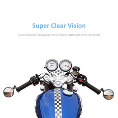 Universal Motorcycle Mirrors - 3 Inch Round Folding Bar End Side Mirror Compatible with Honda, Scooter, Suzuki, Yamaha, Kawasaki, Victory, Harley Davidson and More - LRL Motors