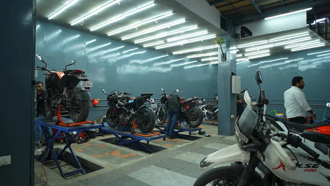 The LRL Motors motorcycle service workshop in Edappally, Kochi