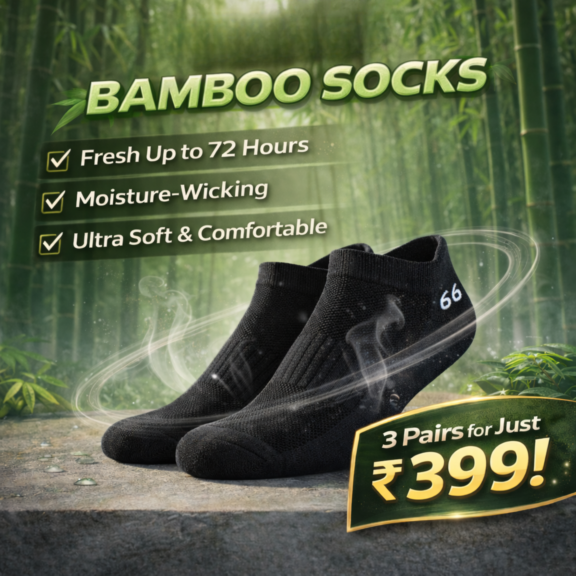66BHP Bamboo Socks – Odor-Free for 72 Hours | Ultra-Soft | Moisture-Wicking | All-Day Comfort Socks