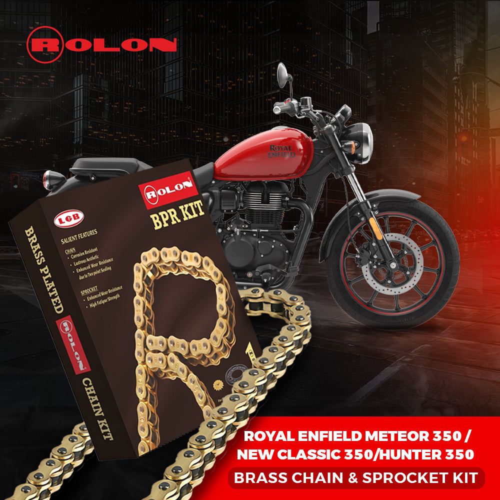 Royal Enfield Meteor 350 /NEW CLASSIC 350/Hunter 350 Rolon Brass chain & sprocket Kit