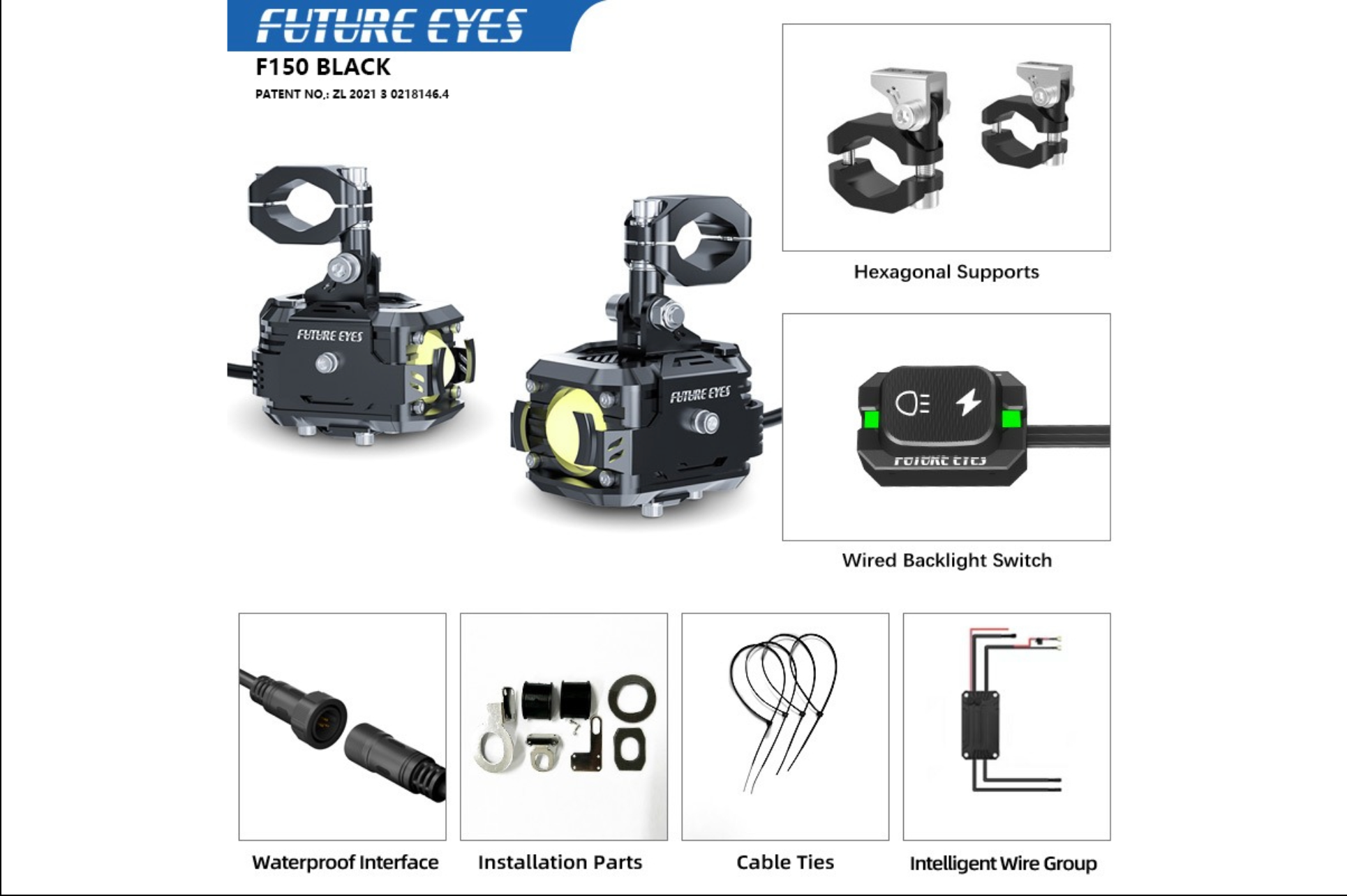 Future Eyes F150 – 4-Mode 60W Pan-Tilt Motorcycle Auxiliary Light (IPX67 Waterproof)