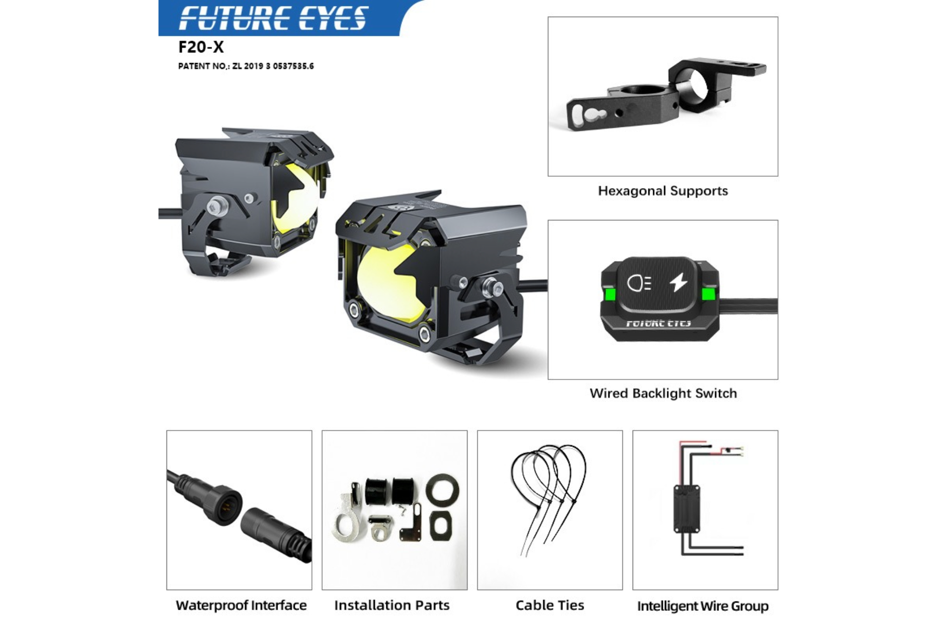 Future Eyes F20-X – 4-Mode 60 W Pan-Tilt Dual-Colour Auxiliary Light (IPX67 Waterproof)