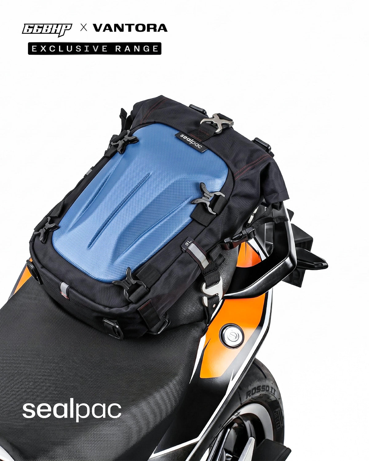66BHP x Vantora Sealpac Waterproof Motorcycle Dry Bag | Tail Bag, Saddle Bag & Crash Guard Mount
