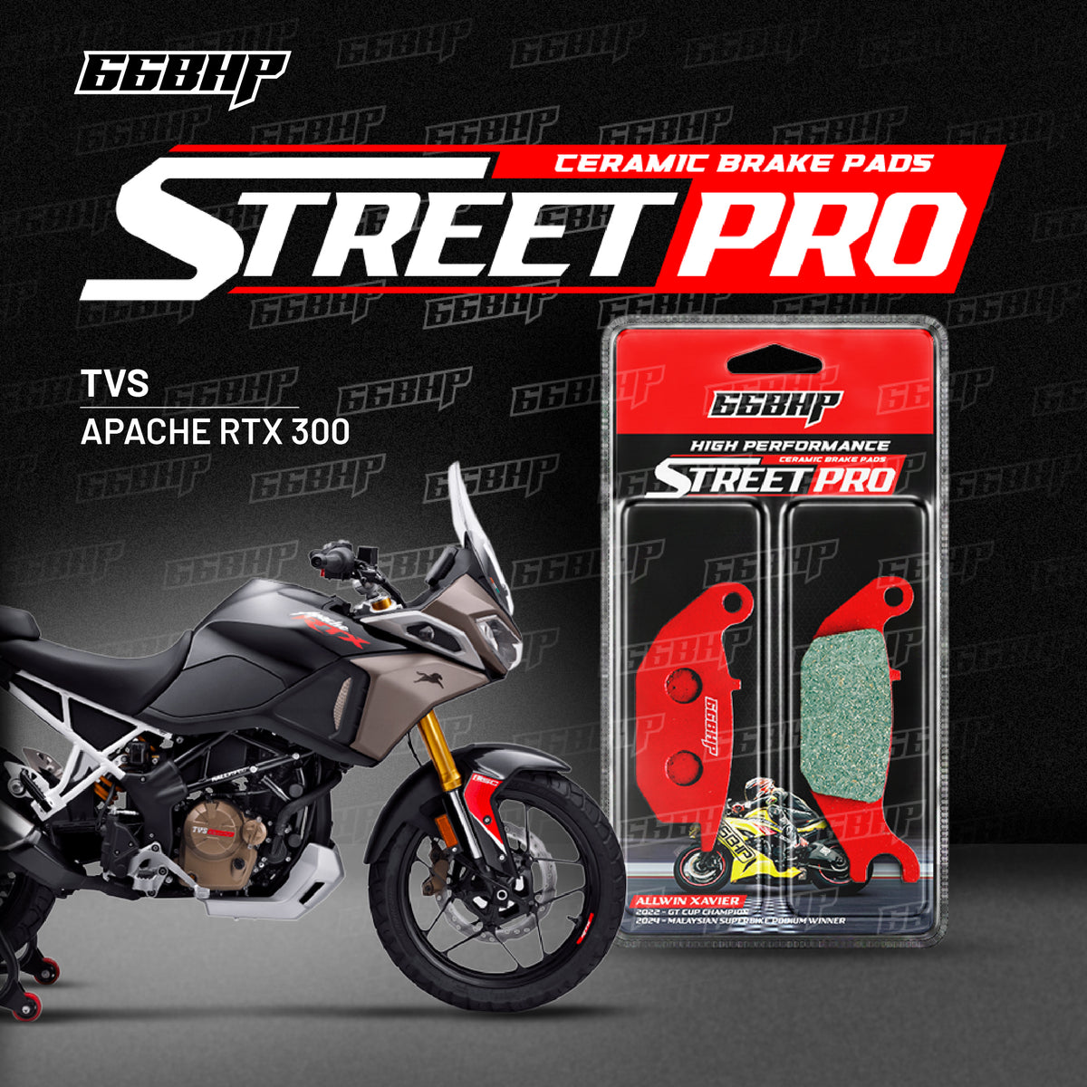 TVS Apache RTX 300 66 BHP street pro semi ceramic brake pad