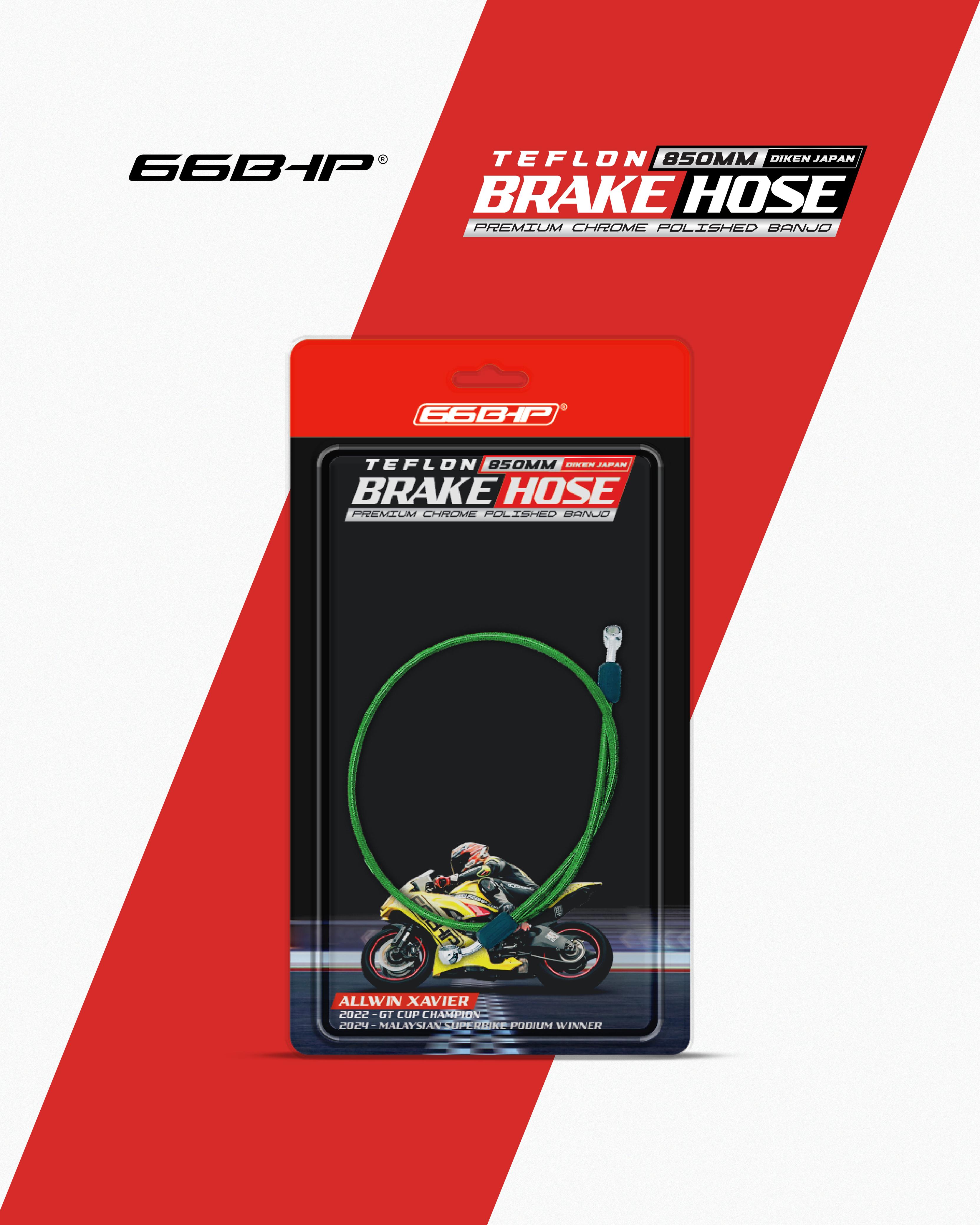 66Bhp Teflon Brake Hose 850mm (Diken Japan) with Premium Chrome Polished Banjo