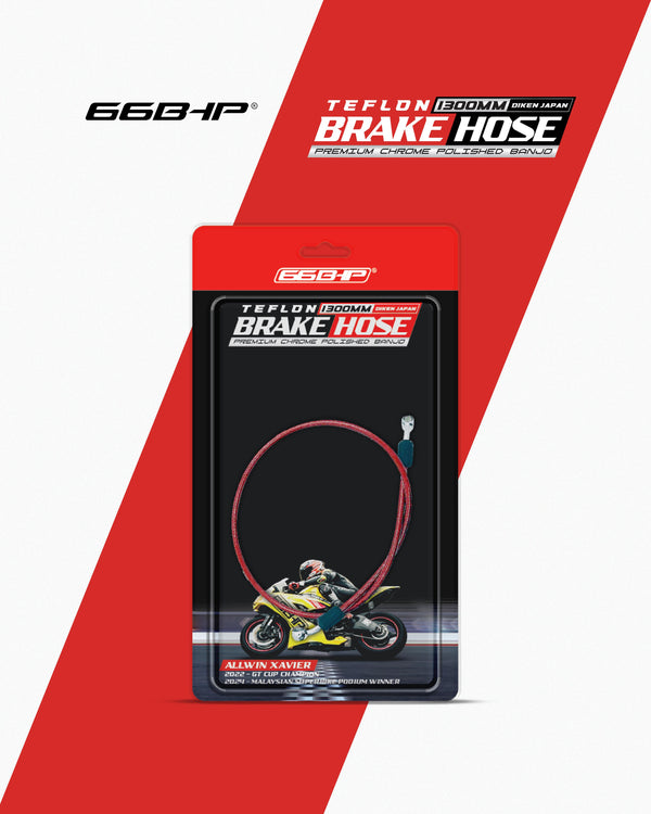 66Bhp Teflon Brake Hose 1300mm (Diken Japan) with Premium Chrome Polished Banjo