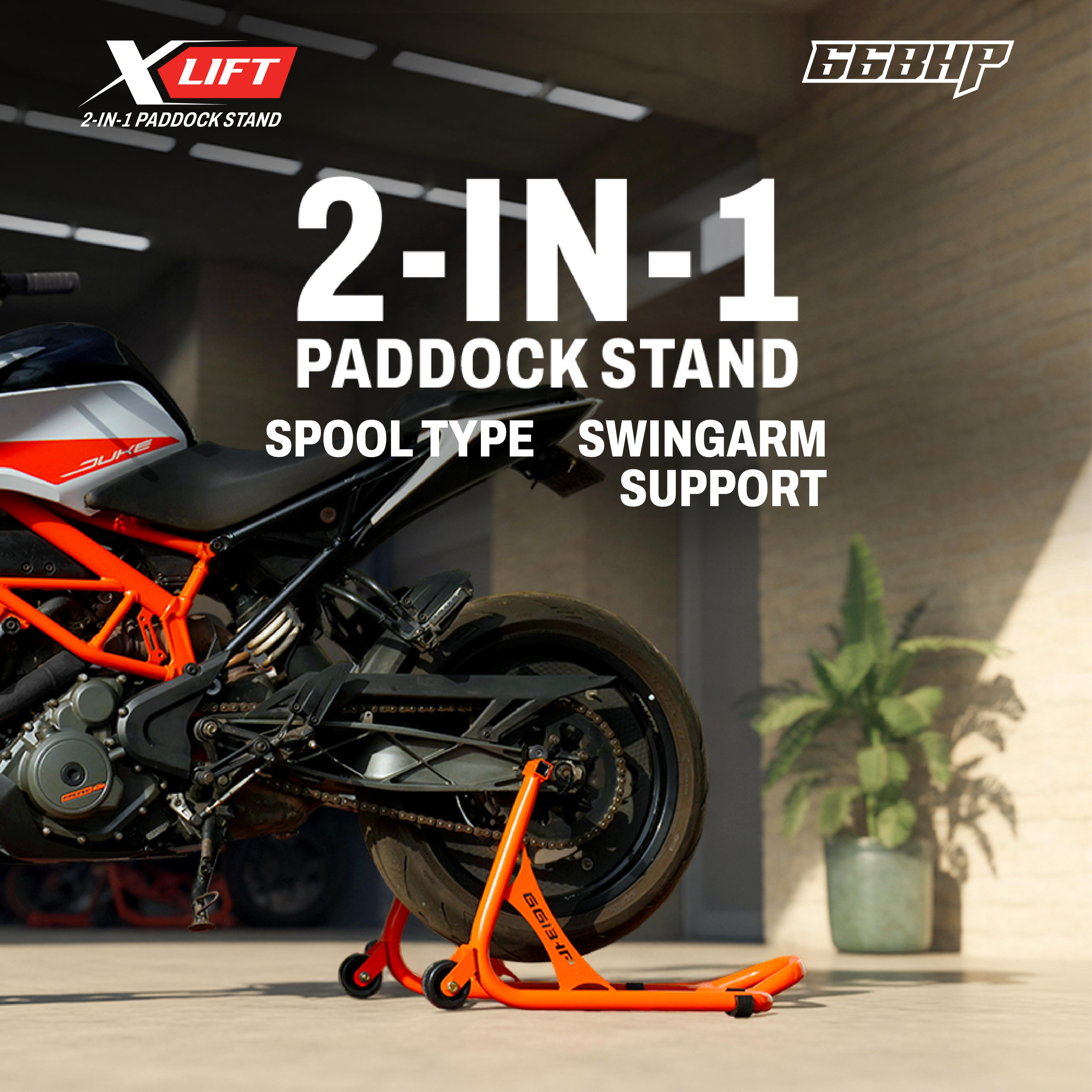 66Bhp X-Lift | The Ultimate 2-in-1 Paddock Stand – Spool & Swingarm Ready
