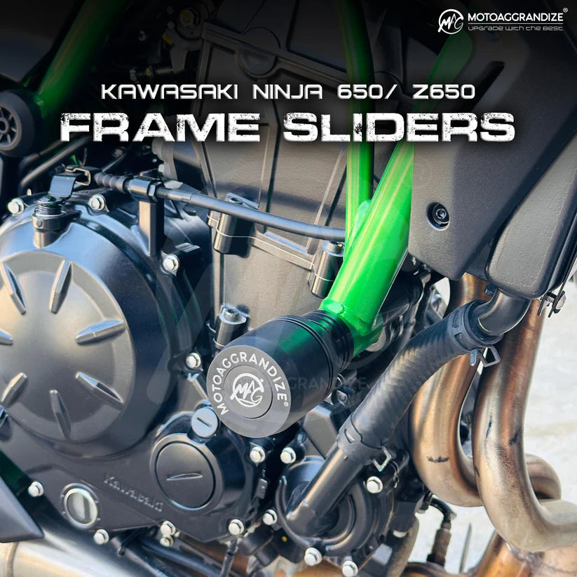 Motor Frame Sliders Kawasaki Ninja 650 and Z 650 Motoaggrandize Frame Sliders/Crash Protec ...