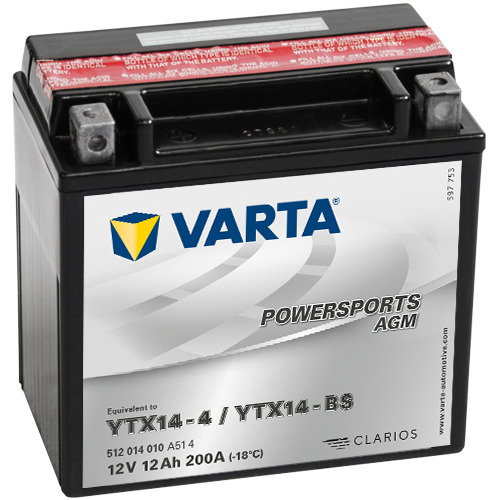 Varta (12 AH) Motorcycle Battery 512 014 010 (YTX14-BS)