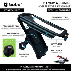 BOBO BM10H PRO Fully Waterproof Bike / Cycle Phone Holder with Vibration Controller Motorcycle Mobile Mount - LRL Motors
