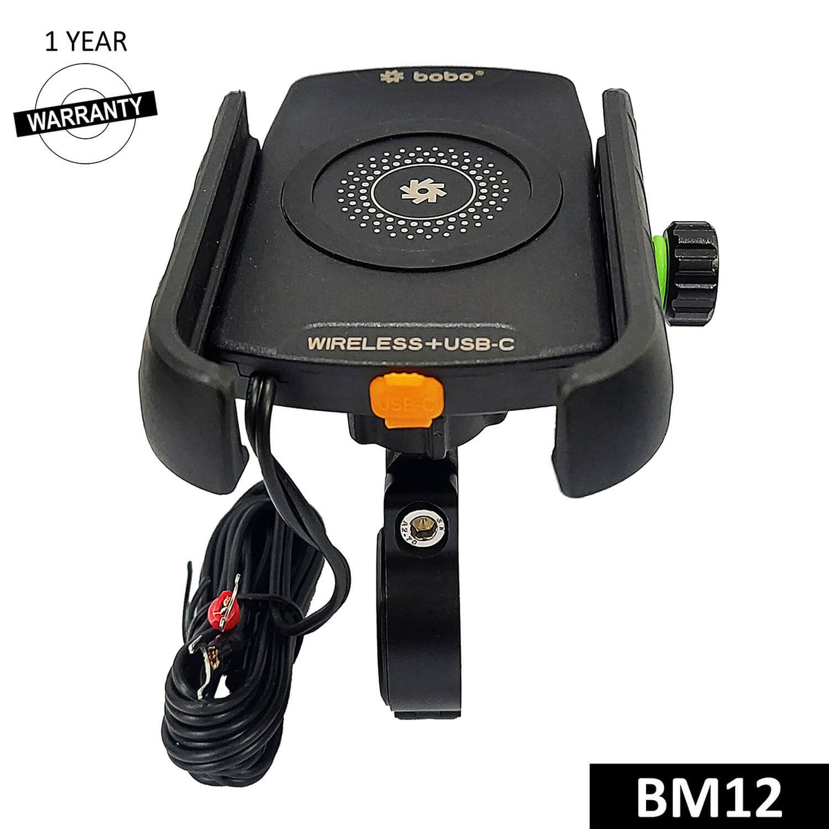 BOBO BM12 Bike Phone Holder (with Fast 15W Wireless Charger & USB-C Input/Output Port) Motorcycle Mobile Mount - LRL Motors
