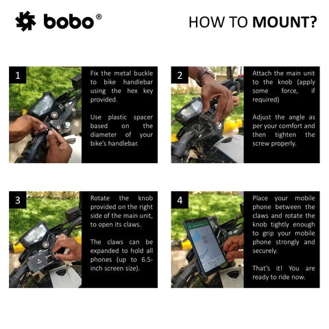 BOBO BM3 Claw-Grip Aluminum Bike / Cycle Phone Holder Motorcycle Mobile Mount - LRL Motors