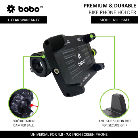 BOBO BM3 Claw-Grip Aluminum Bike / Cycle Phone Holder Motorcycle Mobile Mount - LRL Motors