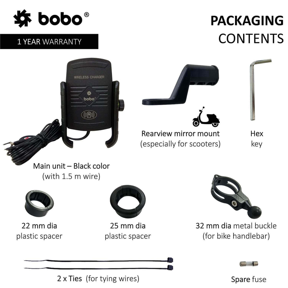 BOBO BM6 Jaw-Grip Bike Phone Holder (with Fast 15W Wireless Charger) Motorcycle Mobile Mount - LRL Motors