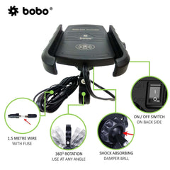 BOBO BM6 Jaw-Grip Bike Phone Holder (with Fast 15W Wireless Charger) Motorcycle Mobile Mount - LRL Motors