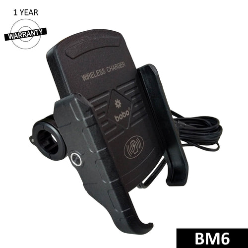 BOBO BM6 Jaw-Grip Bike Phone Holder (with Fast 15W Wireless Charger) Motorcycle Mobile Mount - LRL Motors