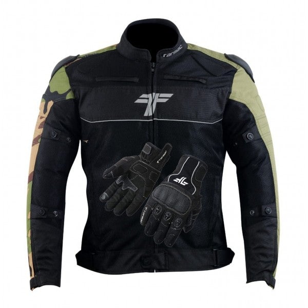 COMBO OFFER - Tarmac One III Level 2 Jacket Black/Army Camo/Olive Green + FREE Tarmac Tex black gloves - LRL Motors