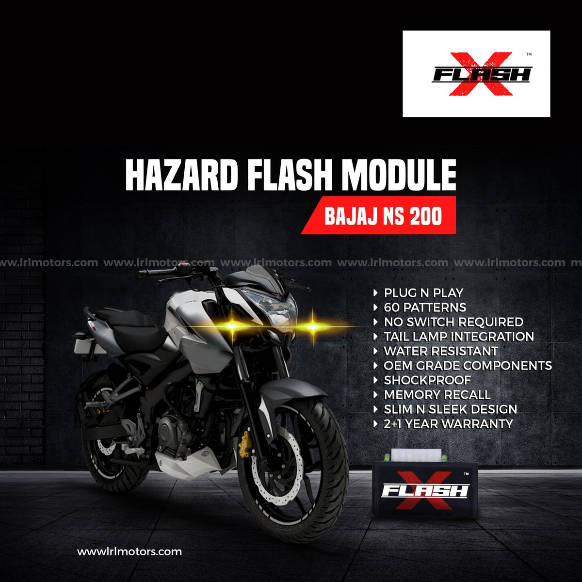 FlashX Hazard Flash Module, Blinker/Flasher for Bajaj Pulsar NS200 - LRL Motors