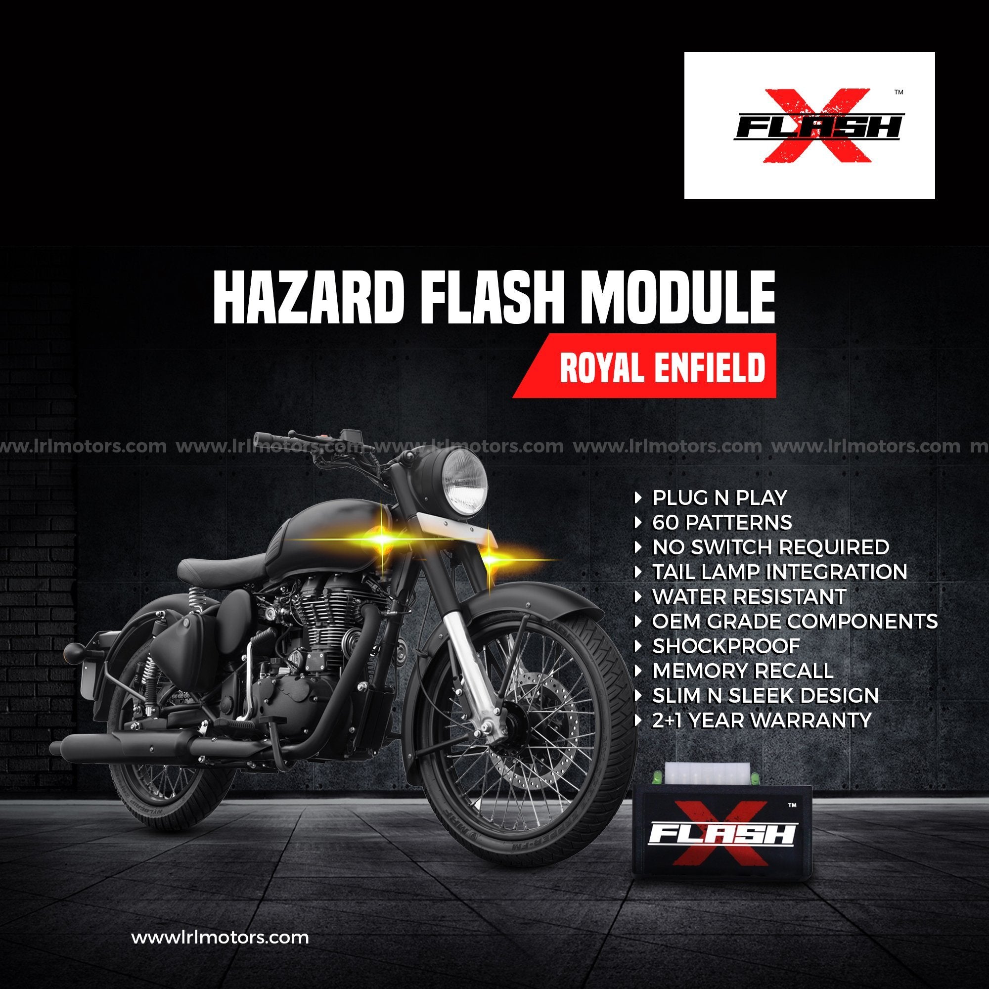 FlashX Hazard Flash Module, Blinker/Flasher for Royal Enfield 350 standard/classic 350 - LRL Motors