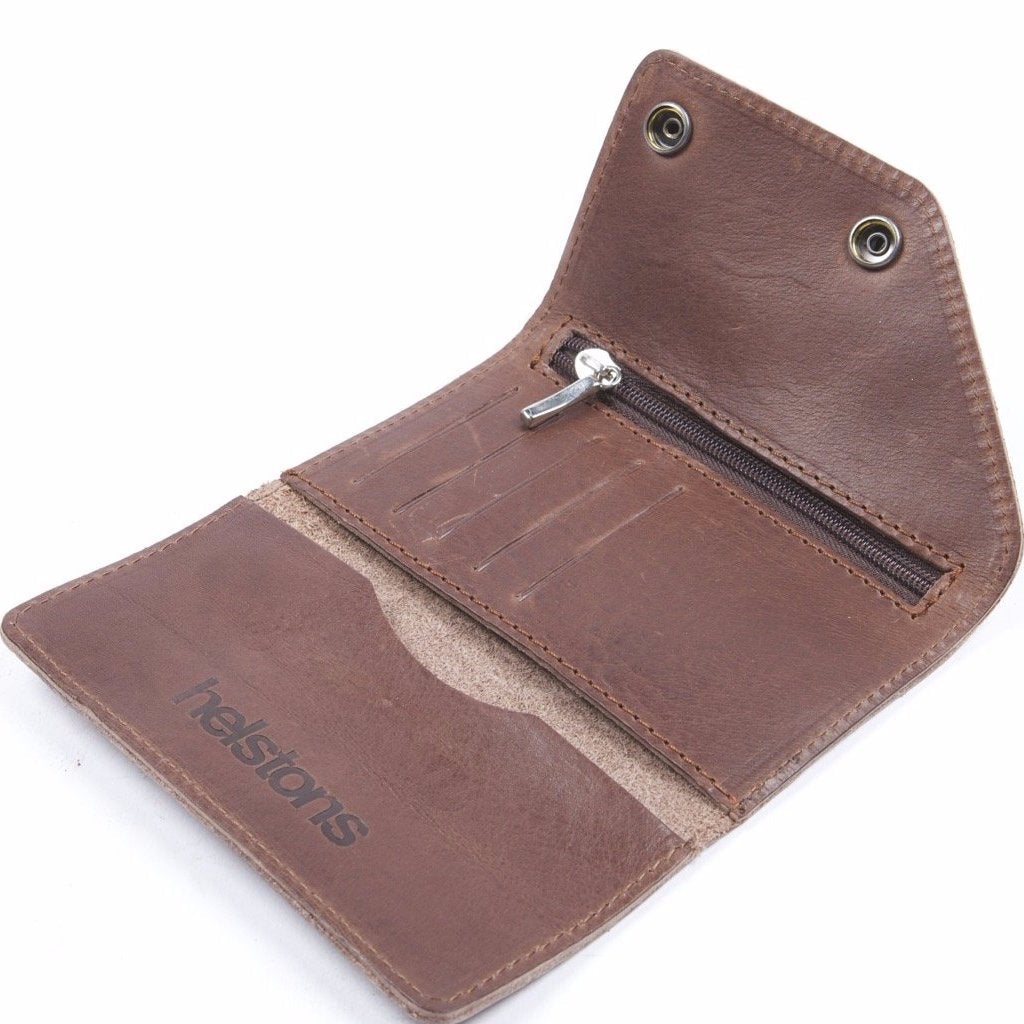 Helstons Motorcycle Accessories Hand Sewn Leather Biker Wallet - Brown - LRL Motors