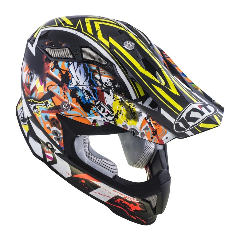KYT Motocross helmet Strike Eagle New York fiber yellow fluo - LRL Motors