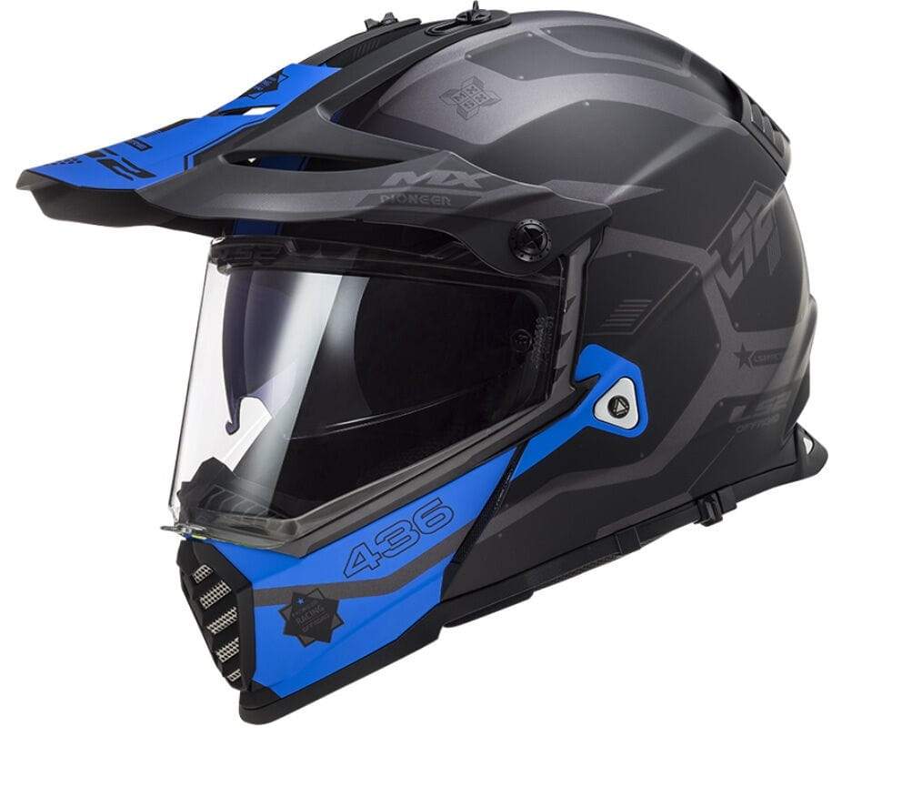LS2 HELMET - MX436 PIONEER EVO COBRA BLACK GREY BLUE MATT - LRL Motors