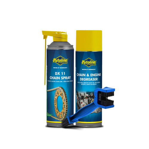 Putoline Combo of DX11 Chain Lube (500 ml) and Putoline Chain Cleaner (500 ml) with Chain Cleaning Brush - LRL Motors