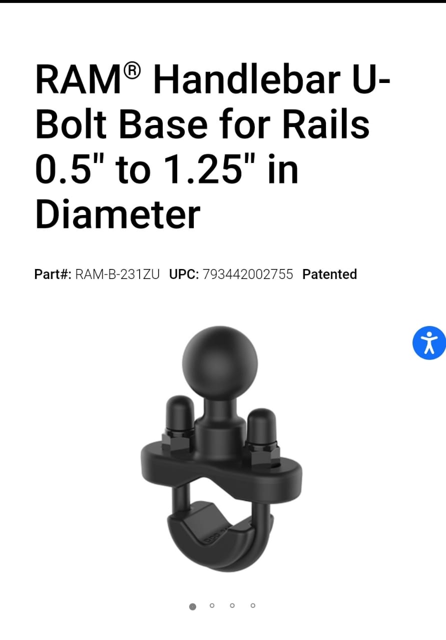 RAM* HANDLEBAR U-BOLT BASE FOR RAILS 0.5 TO 1.25 IN DIAMETER - LRL Motors