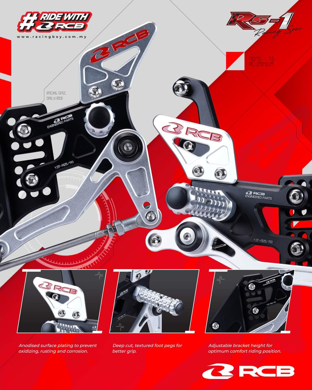 RCB RACING FOOTREST For – RS-1 YAMAHA R25 – R3 (AL7075) - LRL Motors