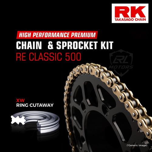 Royal Enfield Classic 500 Brass Chain Kit ( RK Japan) - LRL Motors