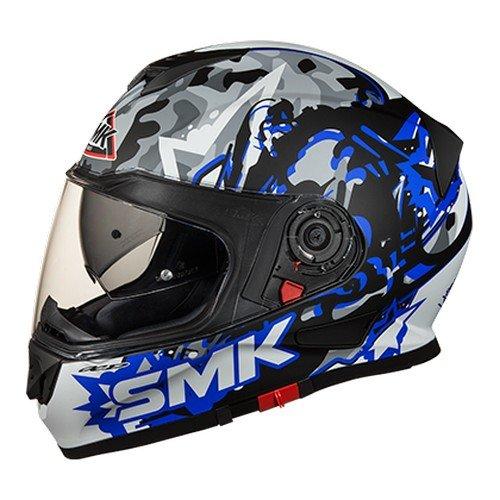 SMK HELMET - Twister Attack Full Face Helmet (MA256/Matt Black, Blue and Grey,) - LRL Motors