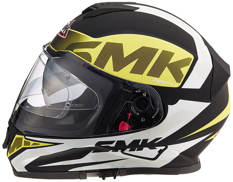 SMK HELMET - Twister Logo Full Face Helmet With Pinlock Fitted Clear Visor (MA241/Matt Black, Fluorescent Yellow and White,) - LRL Motors