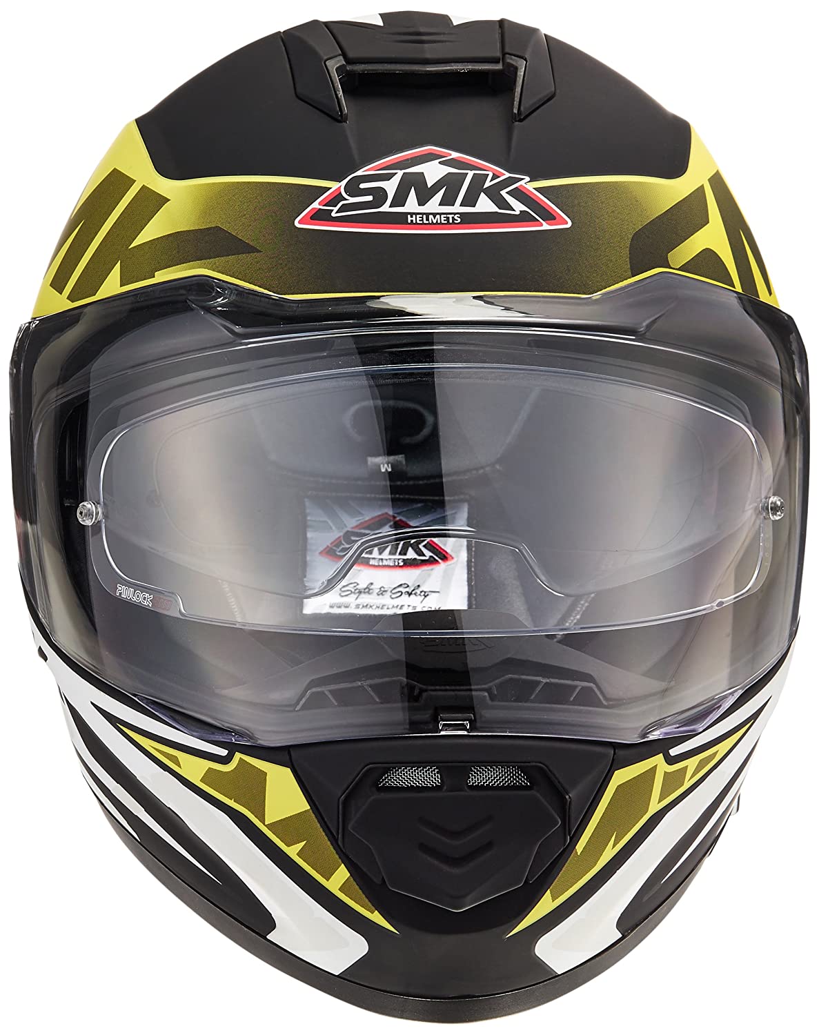 SMK HELMET - Twister Logo Full Face Helmet With Pinlock Fitted Clear Visor (MA241/Matt Black, Fluorescent Yellow and White,) - LRL Motors