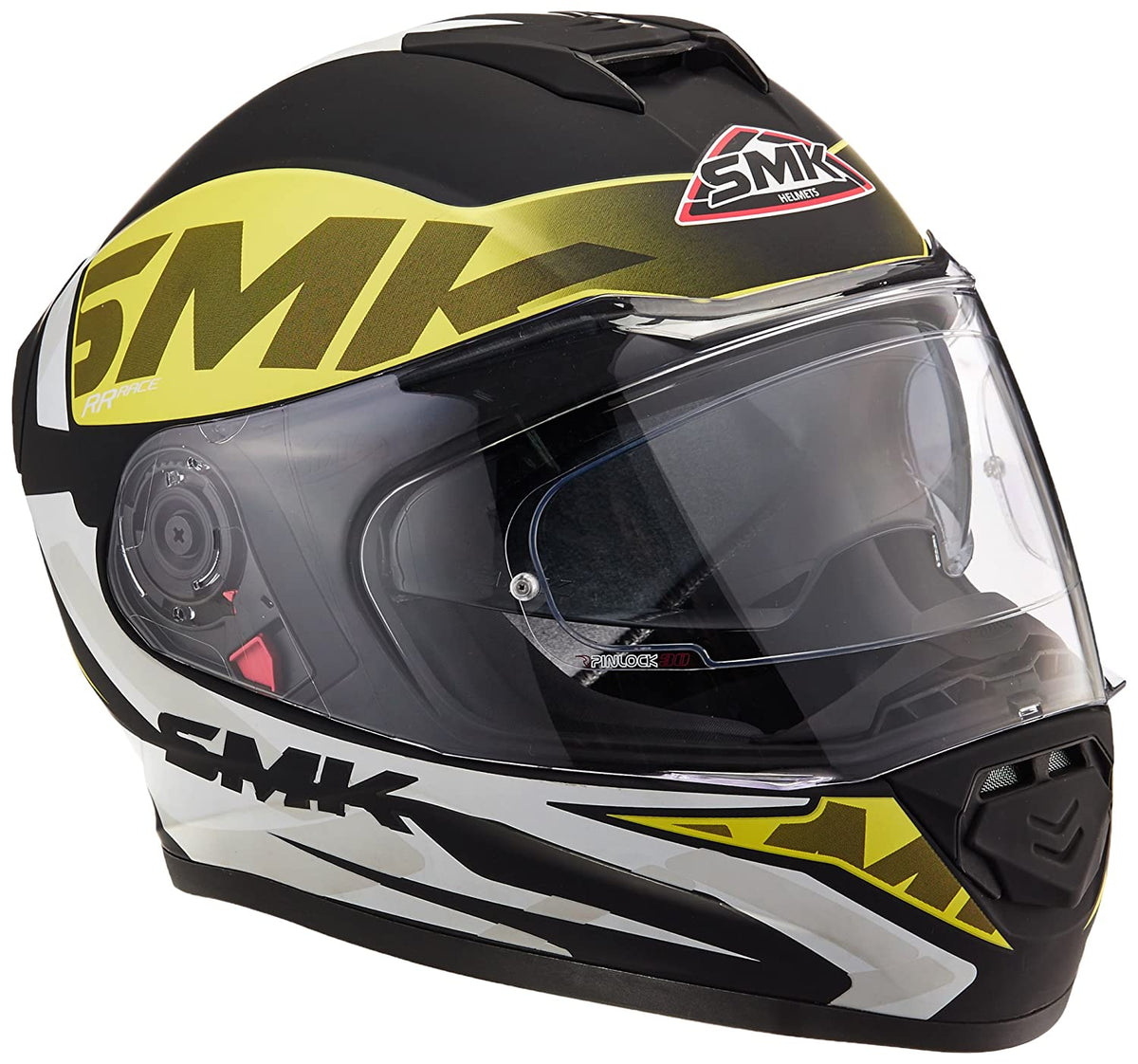 SMK HELMET - Twister Logo Full Face Helmet With Pinlock Fitted Clear Visor (MA241/Matt Black, Fluorescent Yellow and White,) - LRL Motors