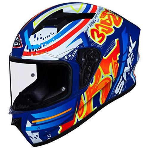 SMK Helmets - Stellar - Graffiti - Blue Red Orange - Pinlock Anti Fog Lens Fitted Single Clear Visor Full Face Helmet - GL537 - LRL Motors