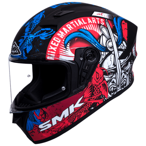 SMK Stellar Samurai Matt Black Grey Red Blue (MA253) Helmet - LRL Motors