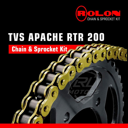TVS Apache RTR 200 (V4) Rolon Brass Chain & Sprocket Kit - LRL Motors