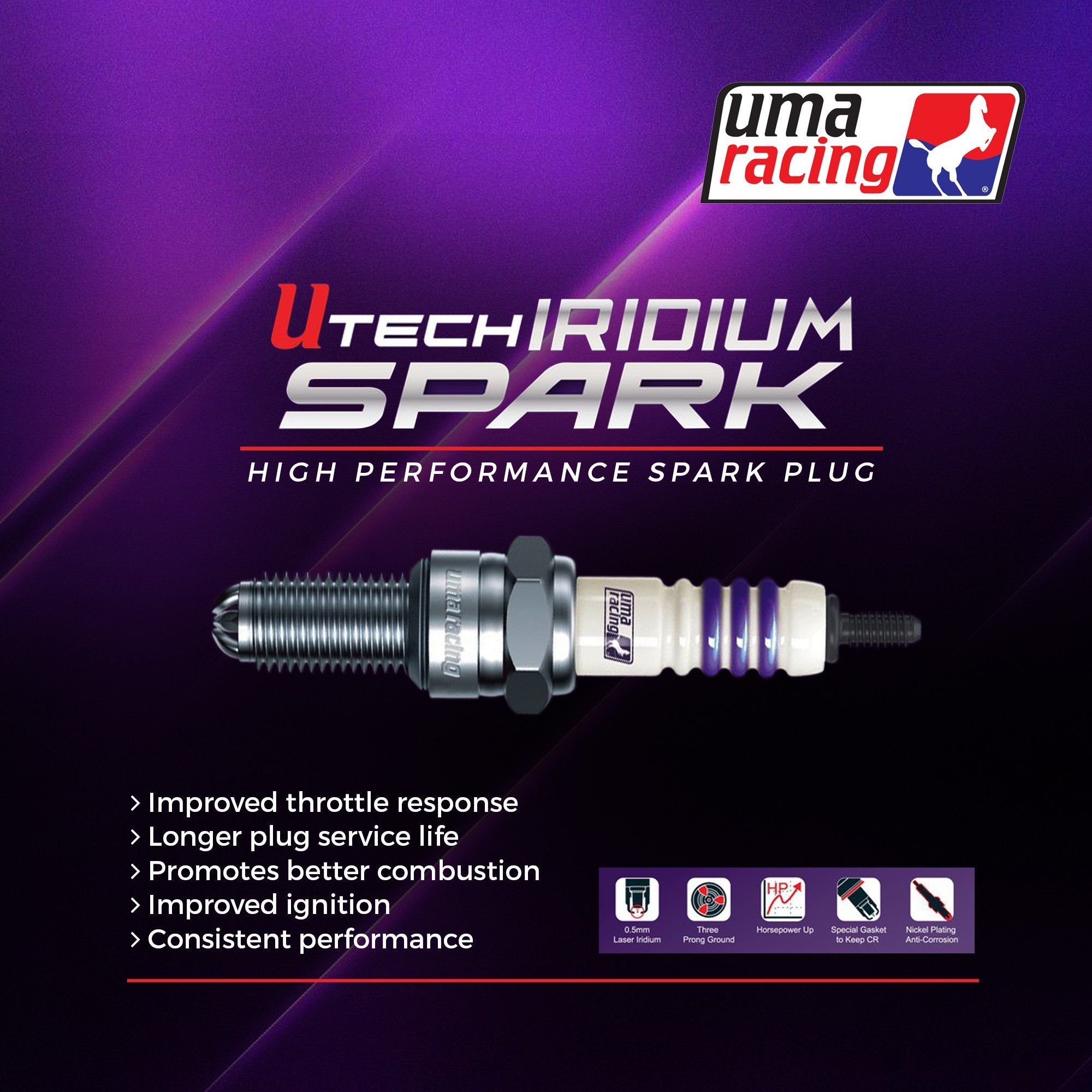 UMA Racing U-tech Iridium spark plug for Honda CBR150 / CBR250 / Unicorn / X-Blade / Hornet - LRL Motors